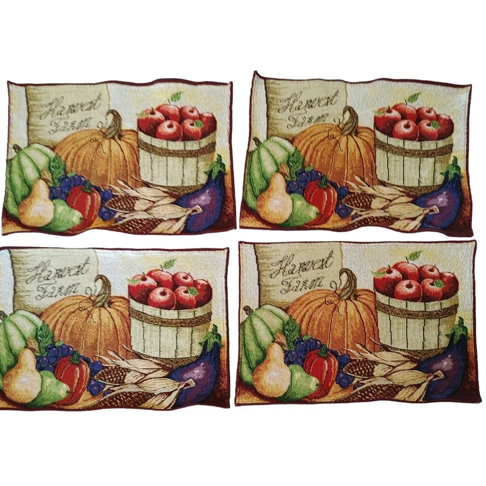 Tapestry Placemats Harvest Farm Fall Vegetables and Fruit Set of Four 16.5x13 in